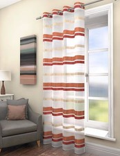 FIFE STRIPED VOILE CURTAIN PANEL EYELET RINGTOP HEADER Brown Green Silver Orange