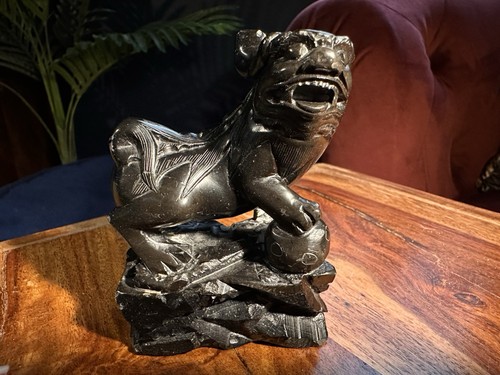 Carved black stone foo dog - foo,