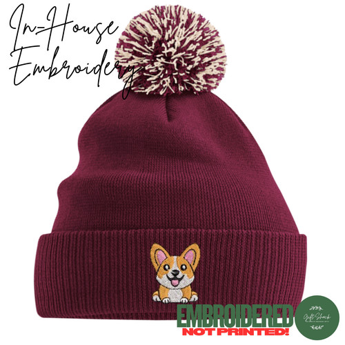 Embroidered corgi dog pom - embroidered,