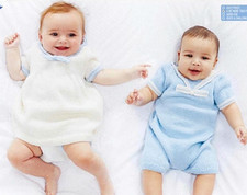 0157 Knitting Babys Sailor Dress & Romper 0-24mths DK - Vintage Pattern Copy
