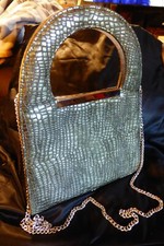 Timothy Hitsman Bag Green Faux Crocodile Skin Bag with Metal Chain Strap