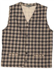 VINTAGE Mens Waistcoat Large Grey Check Cotton AW02