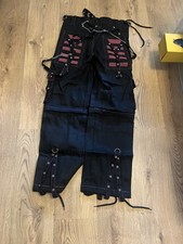 Men Gothic Black pink Pants Thread Punk Bondage Metal Stud Trousers