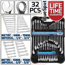 Imperial SAE & Metric Combination Spanner Set Stubby 6mm - 19mm 1/4" - 3/4" 32PC