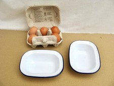 2 individual enamel pie dishes  White with blue line