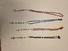 4 Catholic Rosary Beads Wooden Beads with Silver Tone Crucifix Various Colours
