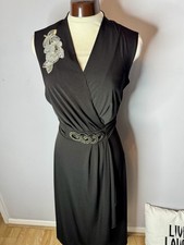 David Emanuel Black Beaded Wrap Maxi Dress UK 14  Elegant Evening Wear Long Dres