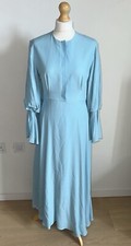 ROKSANDA 100% SILK SKY BLUE GATHERED LONG SLEEVE DRESS FULLY LINED SIZE 12 / M