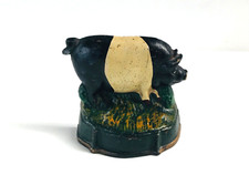 CAST IRON BLACK AND WHITE SADDLEBACK PIG DOOR STOP 9CM High