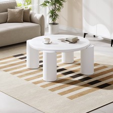 Round Coffee Table Tea Table Modern Center Table with 4 Legs for Living Room 