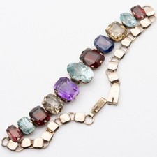 Antique Art Deco 9ct Gold Zircon Garnet Amethyst Bracelet