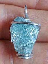 Aquamarine pendant natural light blue rough crystal mineral handmade