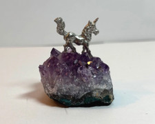 Silver Unicorn Purple Crystal - Beautiful Mini Quartz Statue with Metal Unicorn