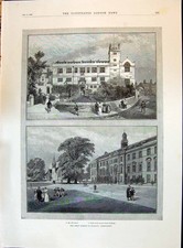 Old Antique Print 1896 School Buildings England Shrewsbury Architecture 19th