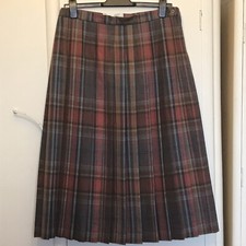 Peter MacArthur & Co Ltd Size 14 Orange Mix 100% Wool Check Pleated Skirt 30”