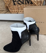 ZARA Black Gold Zipped Heeled Ankle Boots UK7 Worn 1 Immaculate Condition Boxed 