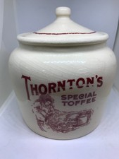 Vintage Thorntons Special Toffee Pot+ Lid Cream Red Graphics 7 x 6.5"