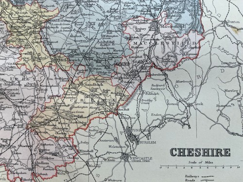 Antique map cheshire 1895 - cheshire,