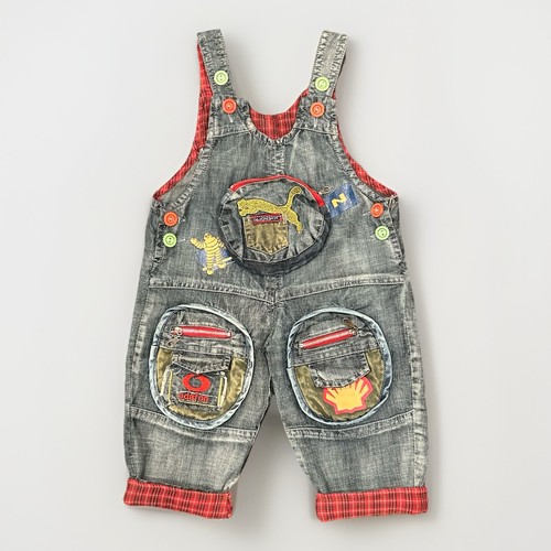 Denim overalls car motif - denim,