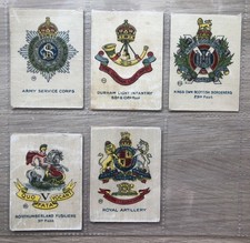 A Complete Set of 5 Robert Sinclair Cigarette Silks Regimental Badges
