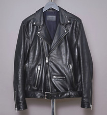 ALL SAINTS Leather Jacket EXTRA LARGE Mens Black XL Biker Bomber Celebrity WICK