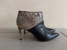 Ted Baker Black & Grey Leather Snake Print Ankle Boots Stiletto Heel UK5 EU38