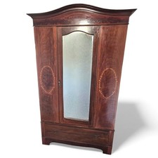 Edwardian Inlaid Mahogany Single Door Wardrobe with Mirror & Drawer – 127cm Wide