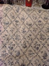 Vtg Moygashel Nanjing Chinoiserie Toile Cotton Fabric Cream & Blue 500cm X137cm