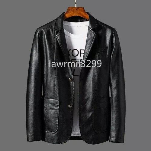 New men faux leather blazer - faux,