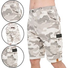 Mens Crosshatch Camo Shorts Combat Cargo Army Camouflage Long Knee Length Pants