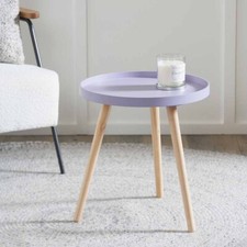 Lavender Round Scandi Wooden End Tables For Living Room Tripod Legs