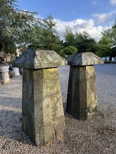 Extra large Matching pair of 19th Century carved sandstone Chimney Pots 3 piece