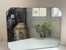 Vintage Heavy  Pie Crust Frameless Edge Mirror Floral Etched Chain