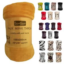 Faux Fur Mink Throw Blanket Bedspread Bed Sofa (Single, Double & King)
