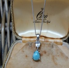 Vintage 925 Sterling Silver Necklace, Natural Blue Larimar And Topaz, Minimalist