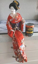 Vintage Japanese Sitting  Geisha Doll in Red Kimono Figurine 48 cm sitting