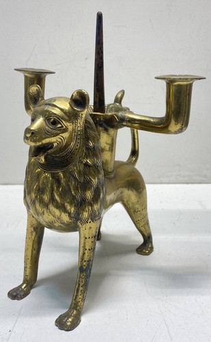Vintage brass lion candelabra - brass,