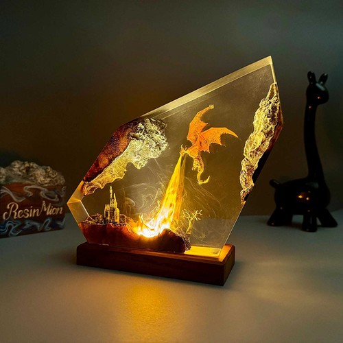 Fire dragon wooden - lamp, resin
