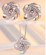 925 Sterling Silver Swirl Pendant Chain Necklace Stud Earrings Women's Gift set
