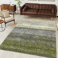 Dark Green Striped Rug Flecked Shaggy Runners Rugs Non Shed Living Room Rug