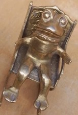 Vintage Old Antique Brass sitting Frog throne Decorative Display rocking chair 