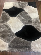 NEW MODERN PEBBLES DESIGN GREY/BLACK LARGE RUGS 120CMX170CM 3D SHAGGY QUALITY