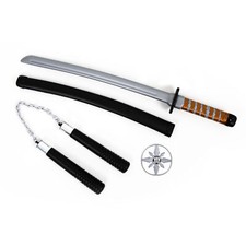 TOY KATANA SWORD AND NUNCHUCKS SET NINJA FANCY DRESS COSTUME ACCESSORY SAMAURAI