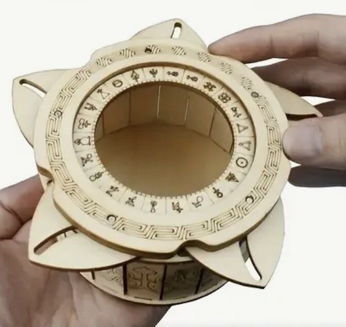 Wooded model round puzzle box - wooded,