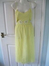 TOPSHOP SIZE 12 YELLOW MAXI DRESS BOHO FLORAL EMBROIDERED BEADED SEQUIN LONG