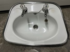Vintage Steel Enamel Sink Basin With Taps