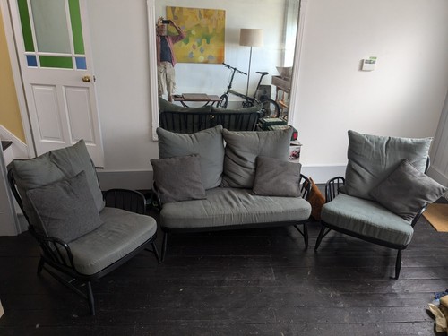 Ercol sofa and chairs - and,