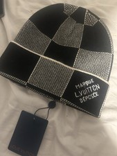 LV Damier heritage Beanie Black Grey 3D Check Pattern