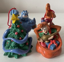 RARE VINTAGE DISNEY STORE WORKSHOP ALADDIN’S GENIE & ABU CHRISTMAS ORNAMENTS