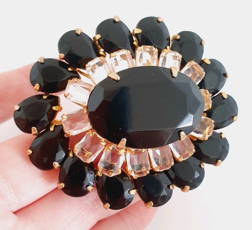 Black rhinestone brooch huge - rhinestone,